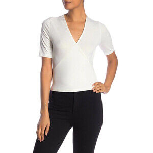 NSR Women's Frieda Ribbed Surplice Top In Off White Size L Made In USA